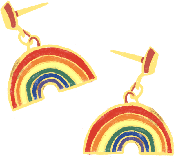 Handdrawn Textured Organic LGBTQ+ Rainbow Earrings